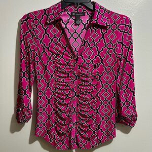 INC International Concepts Pink and Black Geometric Blouse (204)